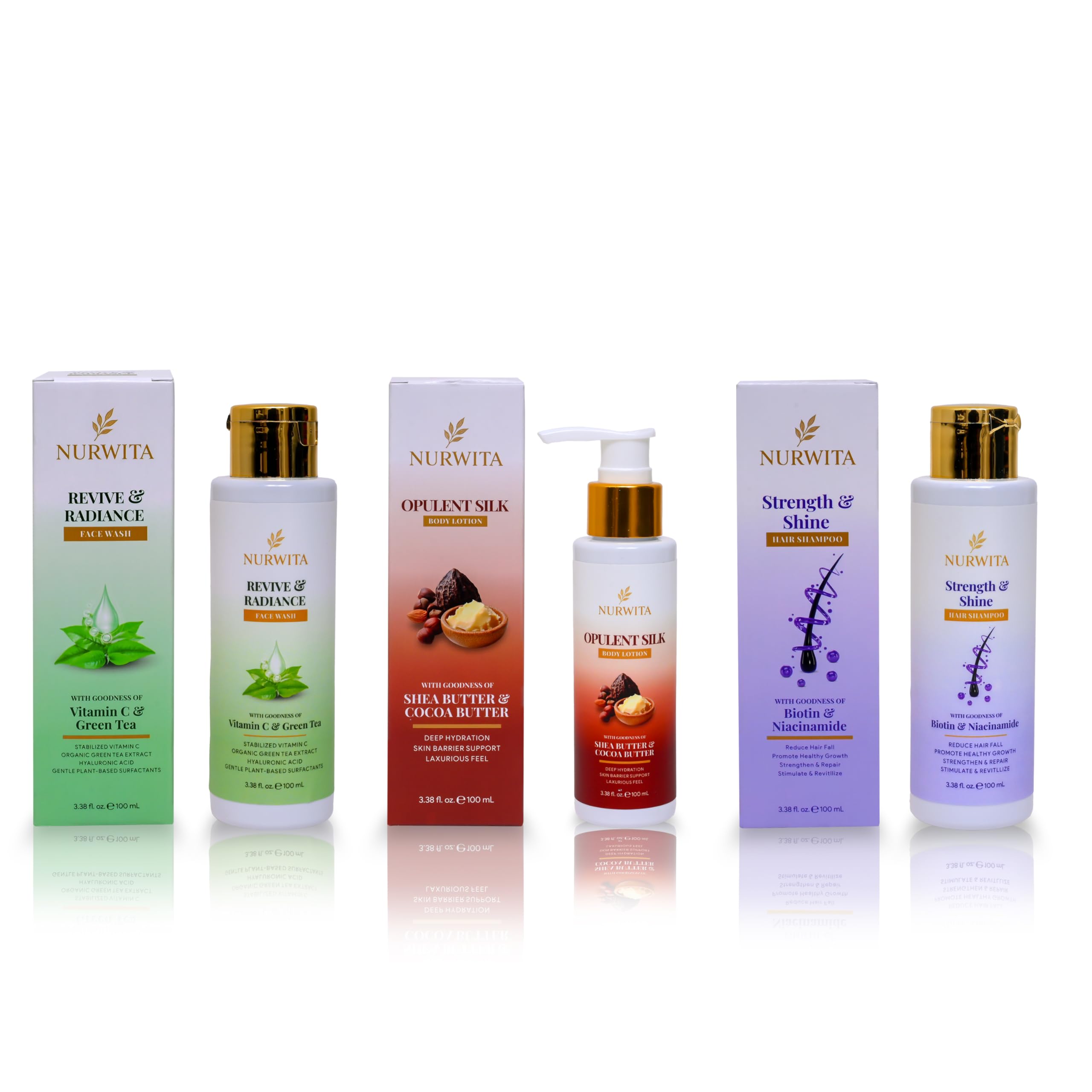 Revive & Radiance Face Wash, Opulent Skin Body Lotion, Strength & Shine Hair Shampoo | Glowing & Deep Skin Nourishment, & Hair Strength, Shine Combo | Perfect Daily Care Combo Set-image-42