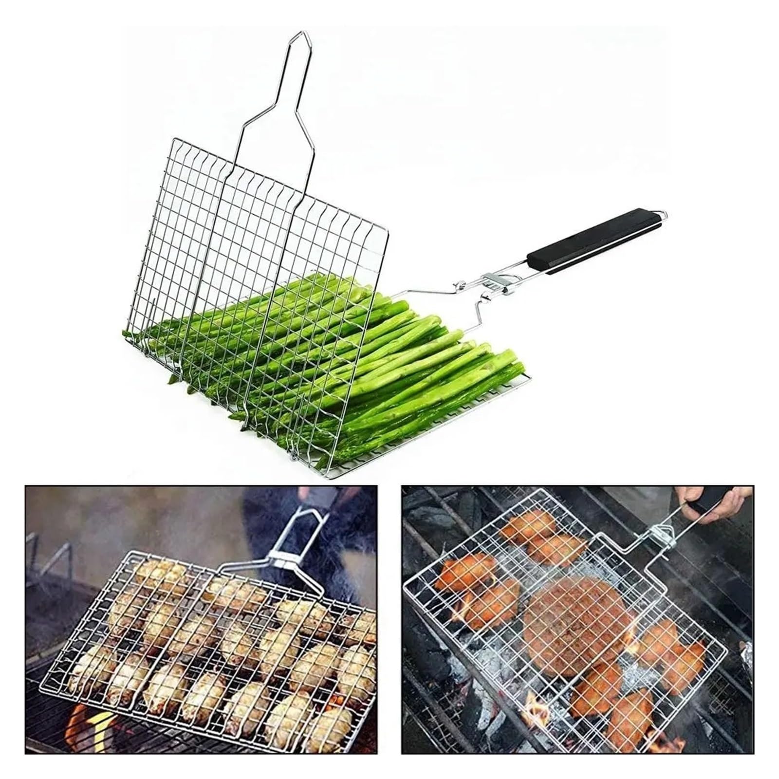 Parrilla Barbacoa Cesta antiadherente de malla acero inoxidable for asar, parrilla for verduras, carne, Picnic, fiesta, herramienta barbacoa para camping