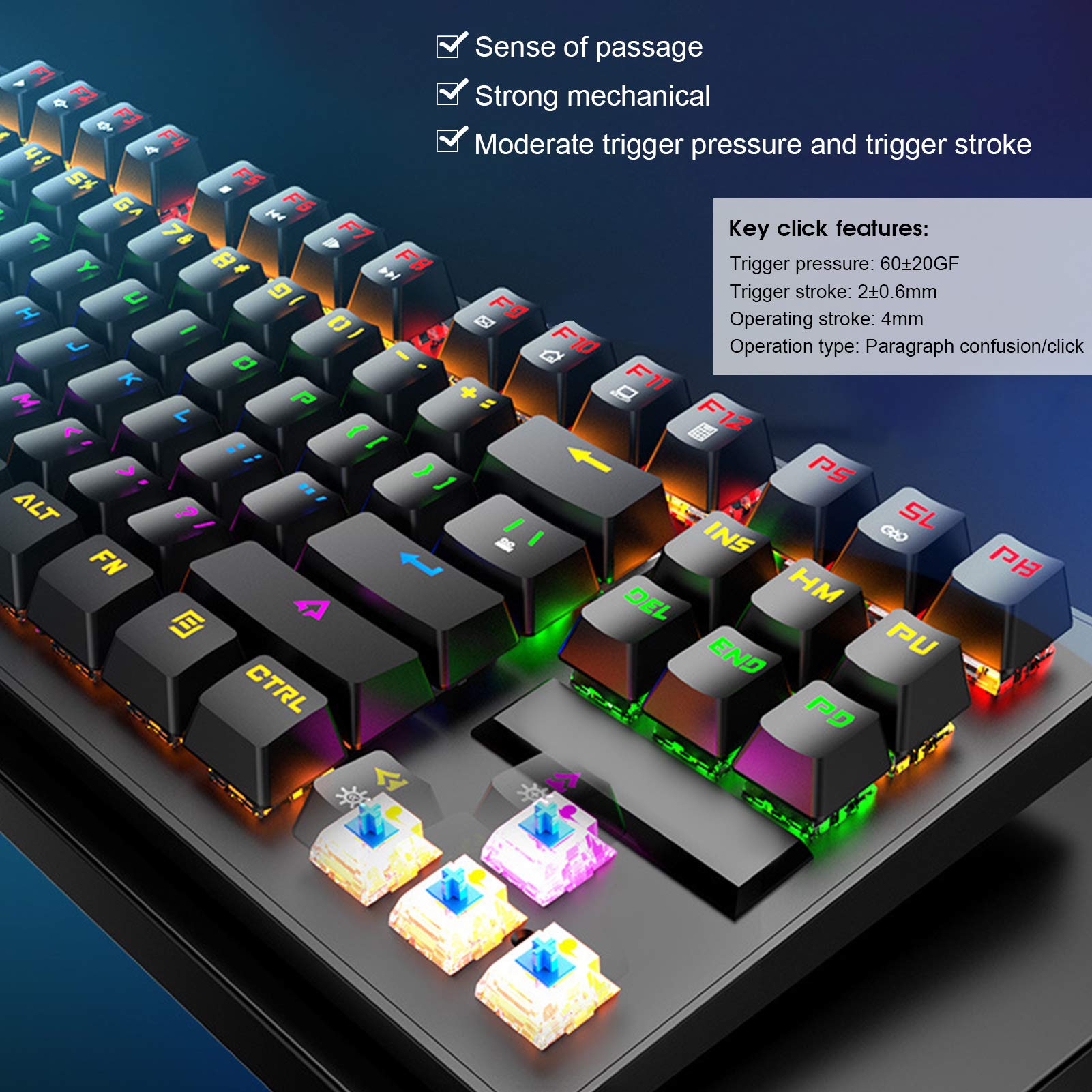 Gaming Keyboard, 87 Keys Wired Keyboard Punk Mechanical