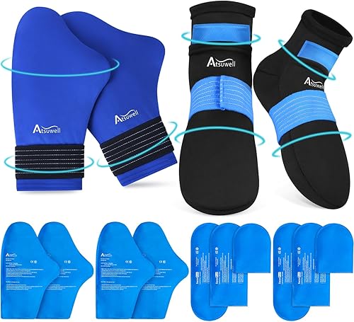 Atsuwell Quimioterapia imprescindible para mujeres y hombres, paquete de cuidado de quimioterapia. Kit de calcetines de terapia de frío y guantes