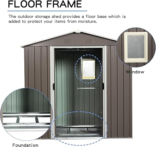 Miniatura 4 de Cobertizo de almacenamiento para exteriores, cobertizo de jardín versátil de metal de 5 x 3 pies con puerta con cerradura, placa transparente,