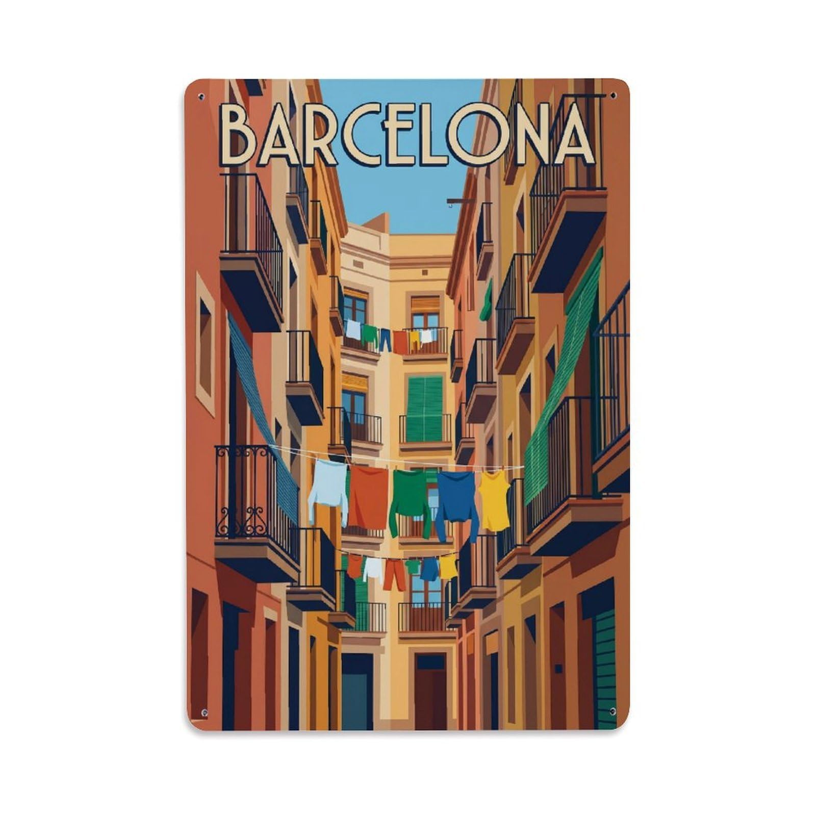Vintage Travel Alley Spain Narrow Metal Tin Sign