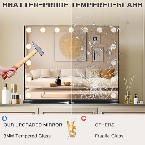 Miniatura 3 de COOLJEEN Espejo de tocador con luces, espejo Hollywood con 15 bombillas regulables y puerto de carga USB, espejo de maquillaje iluminado de 3
