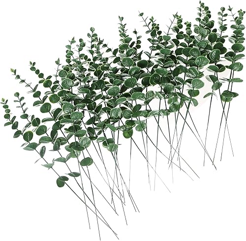 30 tallos de hojas de eucalipto artificiales, ramas de plástico falsas para decoración del hogar, ramo de boda, centros de mesa, centros de mesa,
