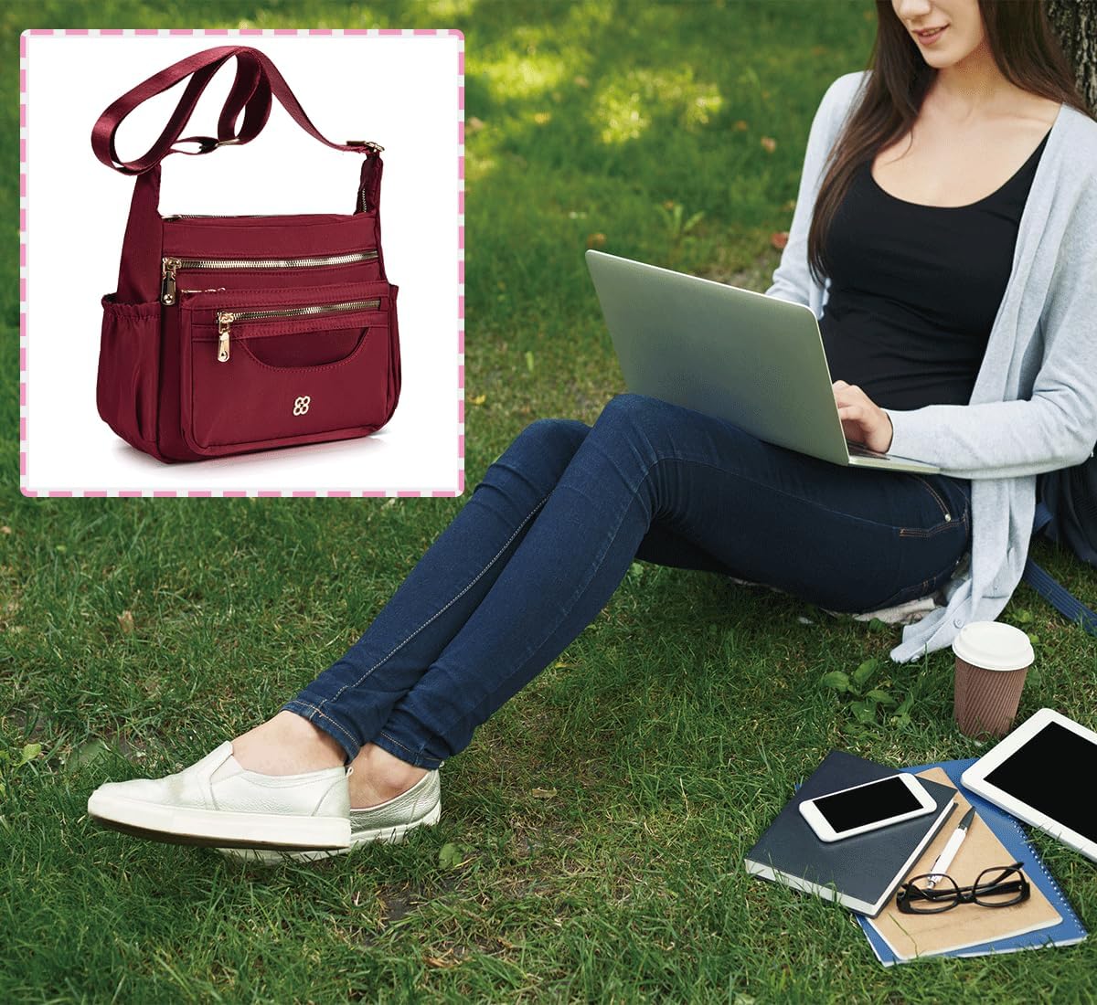 Messenger Bag for Women Nylon Waterproof Shoulder Purse Crossbody Bag Lightweight Travel Bag with Multiple Pockets - Image 3