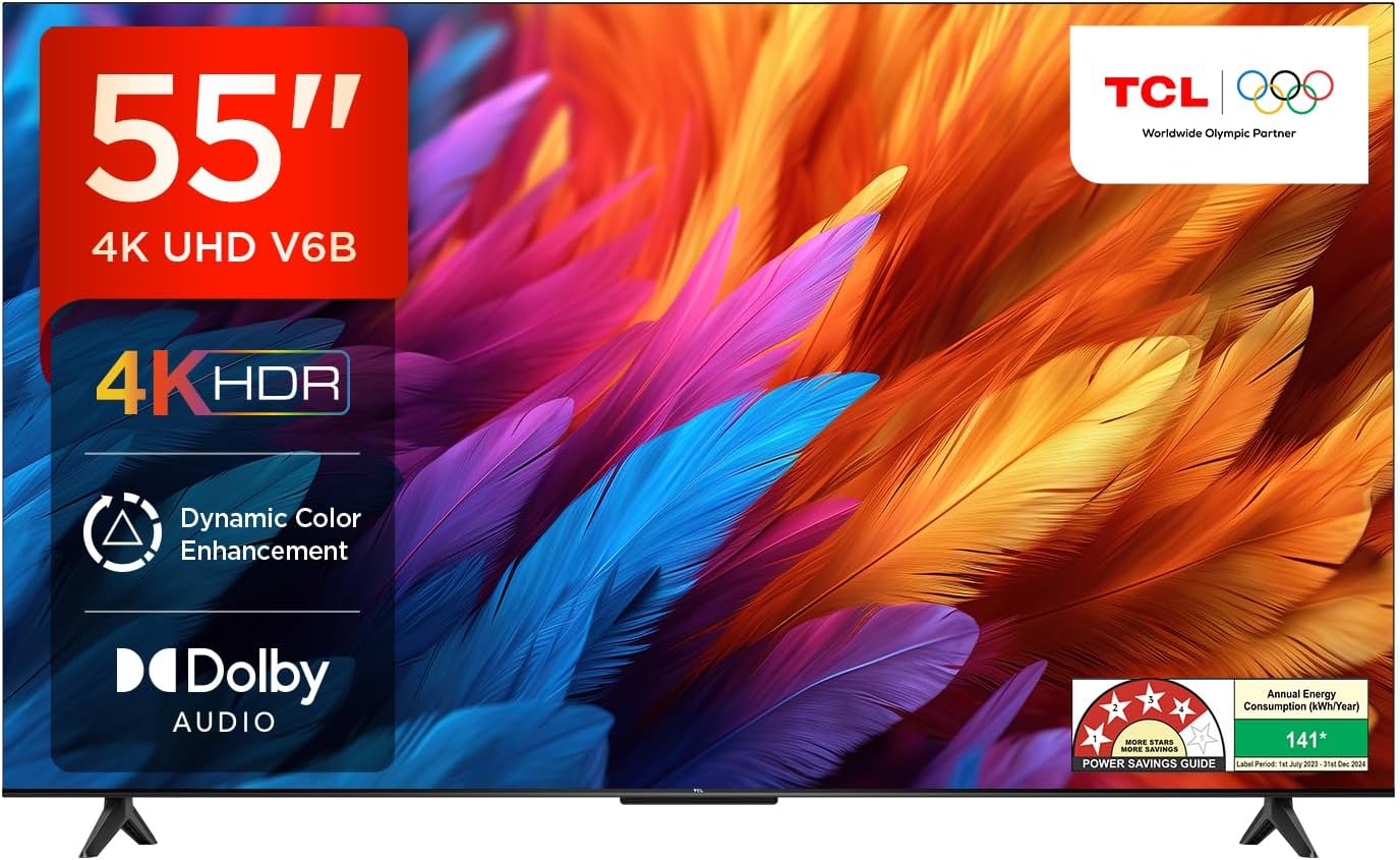TCL 139 cm (55 inches) Metallic Bezel-Less Series 4K Ultra HD Smart LED Google TV 55V6B (Black)