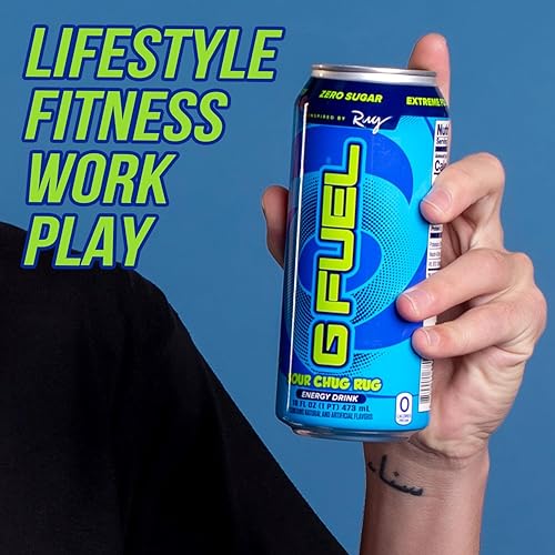 Miniatura 5 de G Fuel Chug Rug - Bebida energética, sin azúcar, bebidas saludables, cero calorías, 300 mg de cafeína por lata carbonatada, sabor azul ácido, mezcla