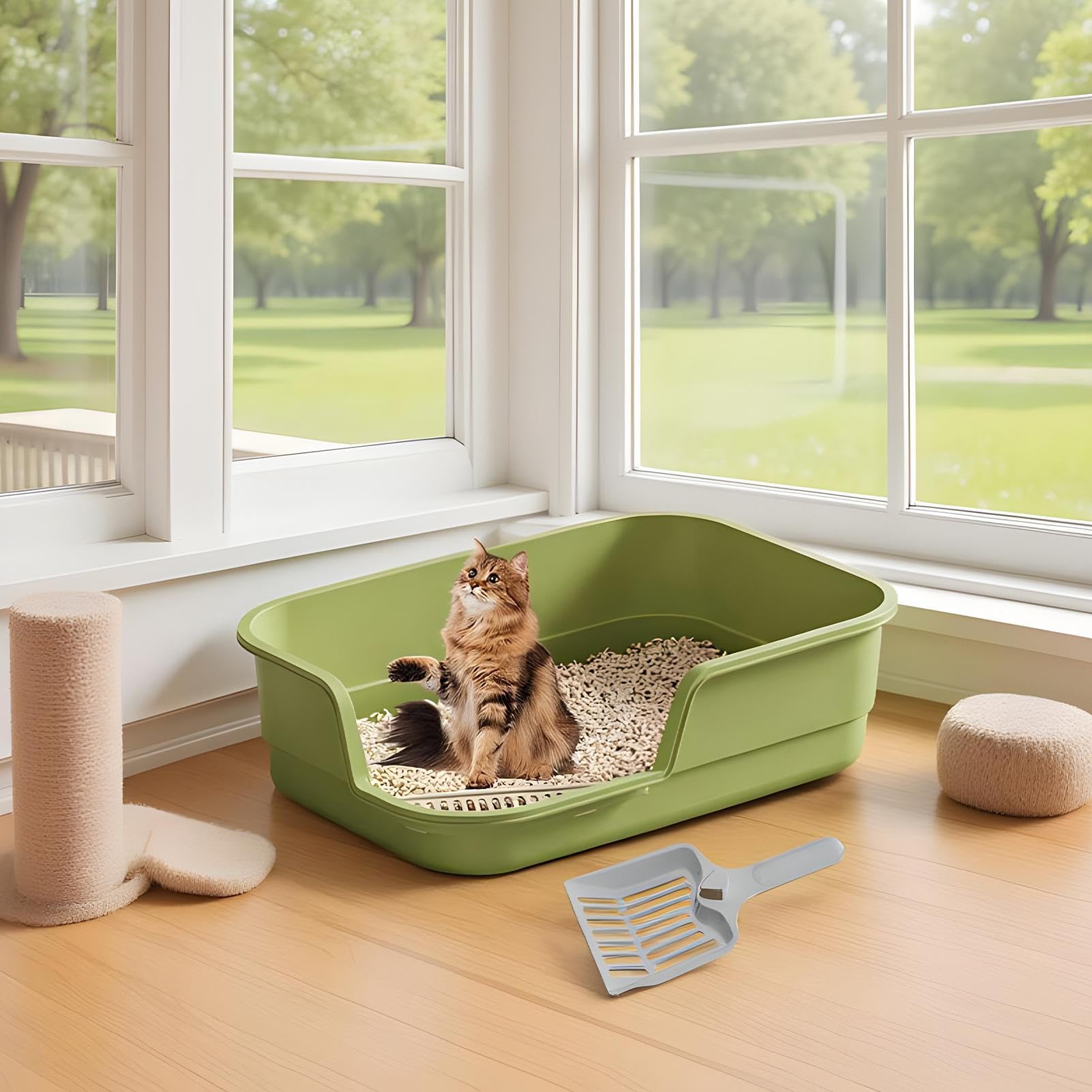 De Semi-Cerrada Con Bordes Altos Y Pala | De De Bordes Altos Para Gatos Para Control De Olores Limpieza Gatito Mascota Mayor Apartamento Hogar Balcon Hotel Casa De