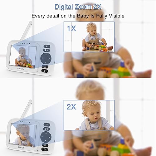 Miniatura 8 de OKAIDI Monitor de bebé con cámara y audio, monitor de video para bebé con pantalla IPS de 3.2" sin WiFi, visión nocturna infrarroja, modo VOX,