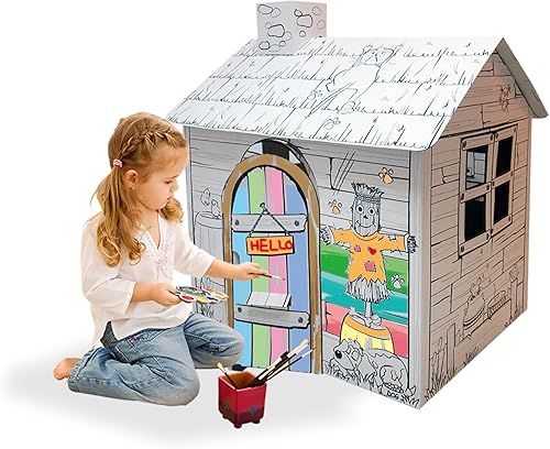 Miniatura 2 de Adventure Awaits! Casa de juegos de granja de cartón para niños, colorea, dibuja y personaliza, ideal para el tiempo de juego y el tiempo de artes y