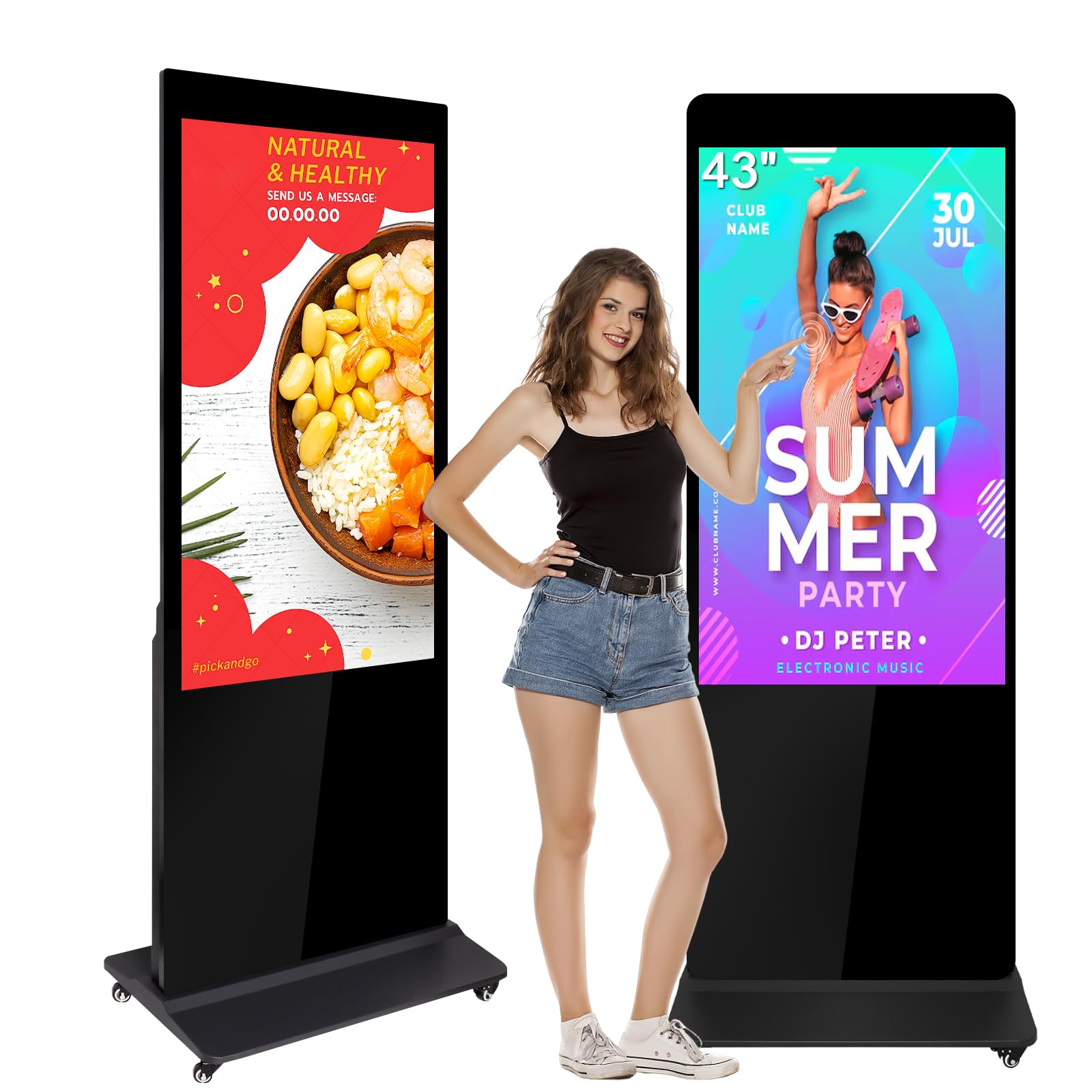 43" Digital Signage Display Kiosk Touch Screen Digital Kiosks Interactive Floor Standing Full HD IPS LCD Screen Commercial Totem with Android 11 System Interactive Advertising Media Player