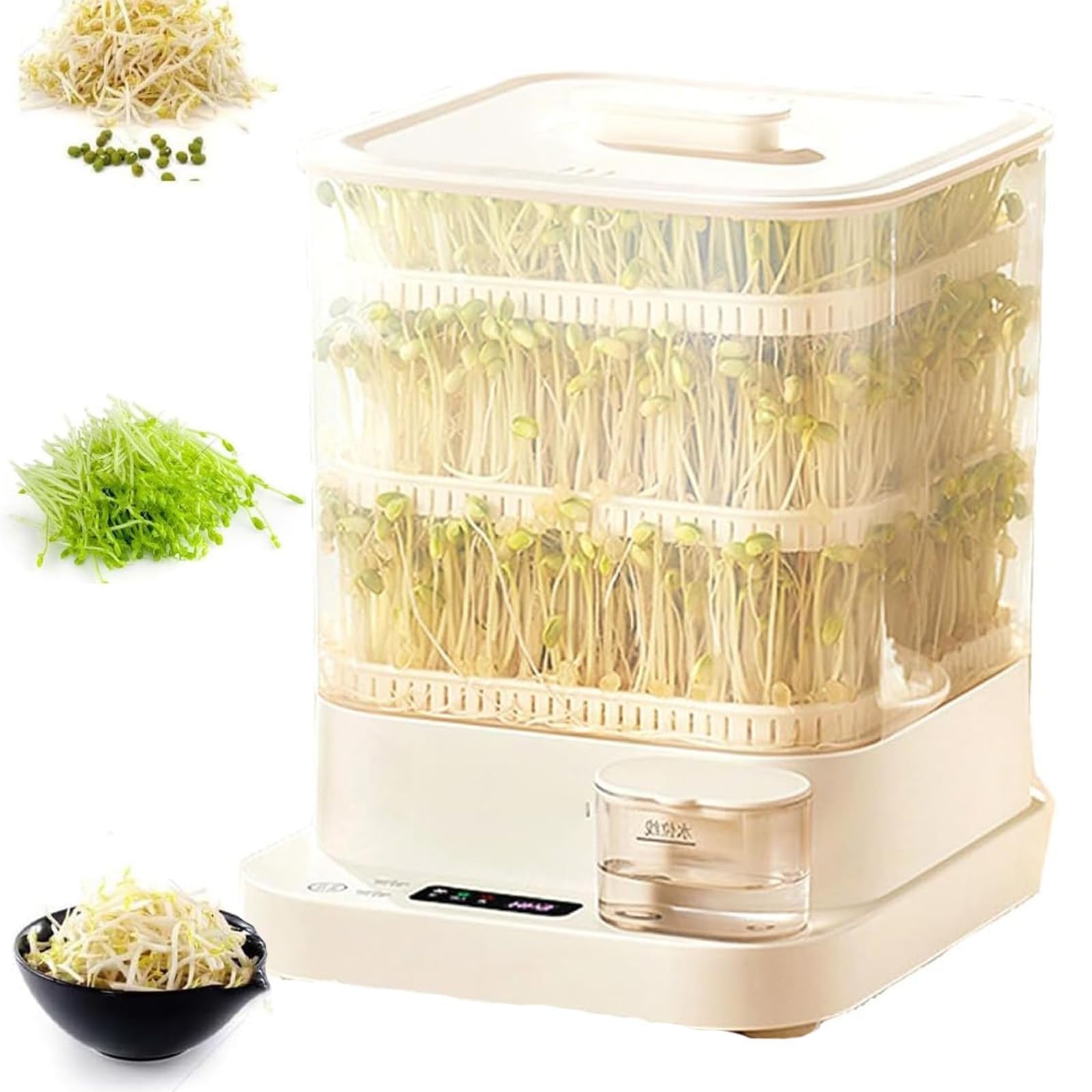 Machine À Germes de Soja Automatique Intelligente, Machine À Germes de Soja, Kits de Germination de Graines avec Affichage LED Et Réservoir d'eau de 1,5 L, pour Radis, Herbe de Blé, Orge