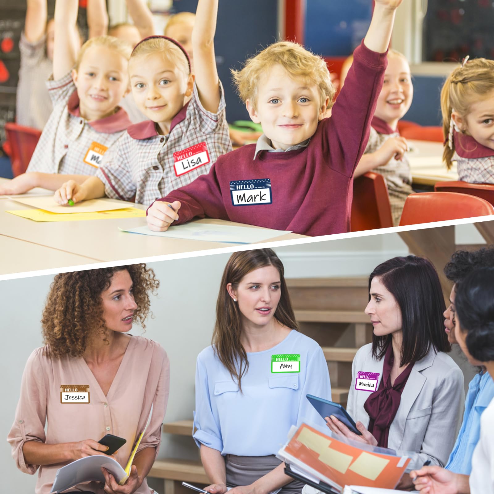 L LIKED Farbige Namensaufkleber – 600 Stück Hello My Mame is Aufkleber, 89 mm x 57 mm, 6 Farben, Namensschild-Aufkleber für Schule, Party, Zuhause, Büro, Veranstaltung (2 Rollen)