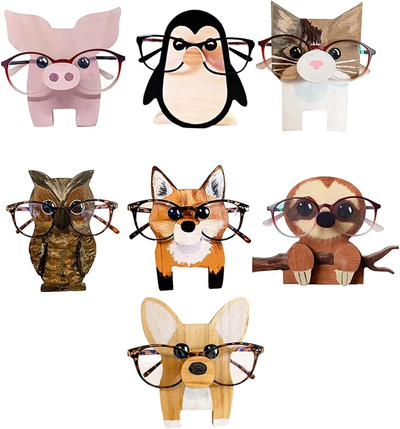GOWENIC Wooden Animal Glasses Holder, Creative Glasses Holder Stand, Fun Pet Eyeglass Holder, Sunglasses Spectacle Display Rack, for Home, Office, Desk, Nightstand (Cat1)