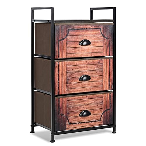Tangkula 3 Drawer Dresser, Vertical Dresser Storage Tower with Fabric