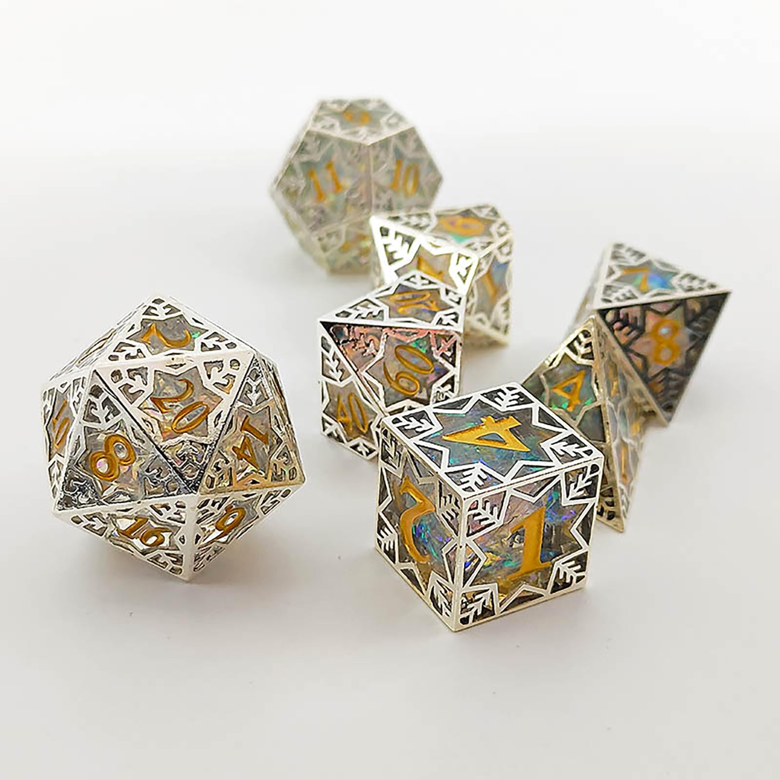 Set di dadi 7 in 1 in metallo poliedrici per giochi di ruolo per dungeons and drons, DM Players