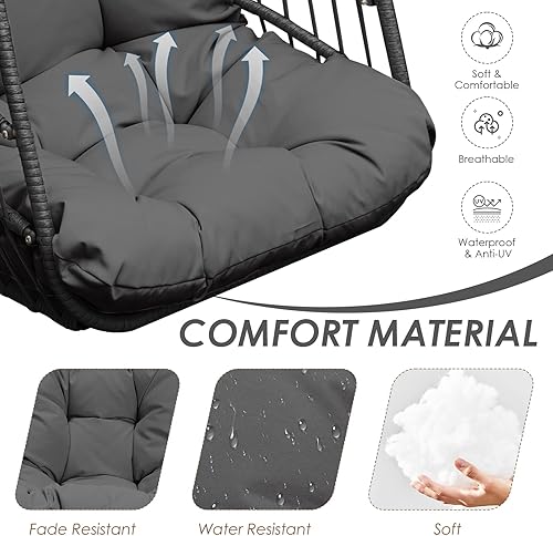 Miniatura 4 de Radiata Silla plegable de mimbre para colgar, huevo, sin soporte, silla oscilante con cojín y almohada, silla de descanso para interior, al aire