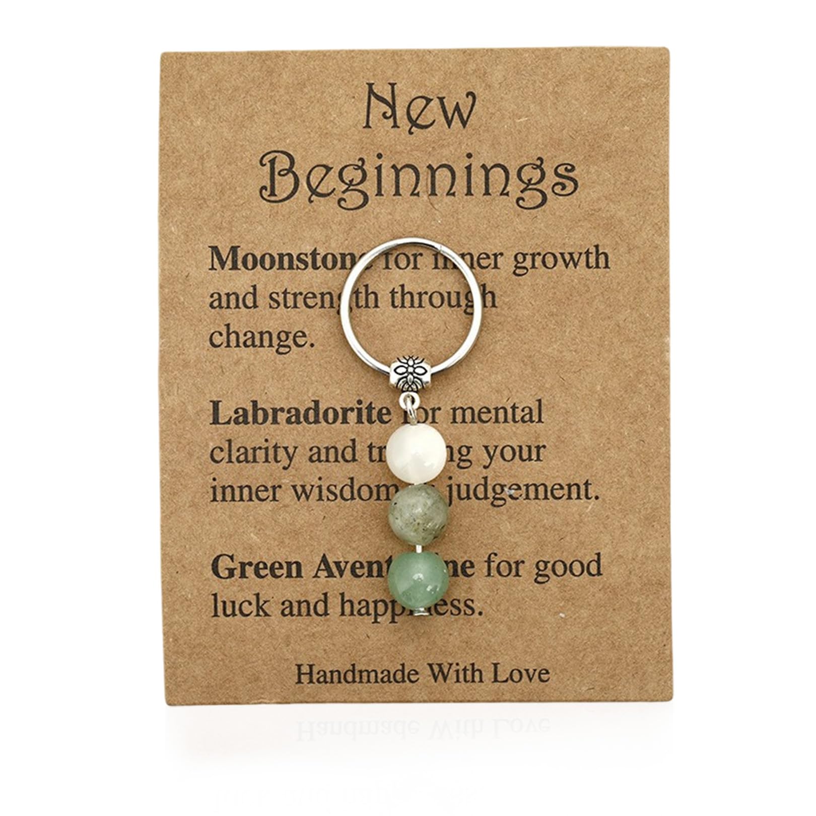 Crystal Keyring New Beginnings Gift,Moonstone Crystal Keyrings for Women with Card,Good Luck Keyring Strength Gifts for Women,for Best Friend Birthday Graduation Colleagues Leaving Retirement New Job