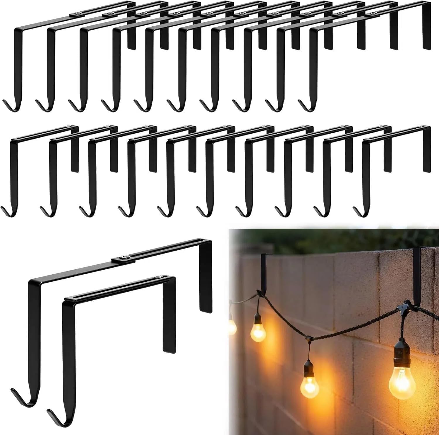 Adjustable Outdoor Light Hooks, 10pcs No Drill Metal Hangers for 3.2-6.1 Inch Concrete Wall Cinder Block Fences Brick Walls Hangers Outside Holders for Garden Festoon, Patio & Christmas Fairy Lights