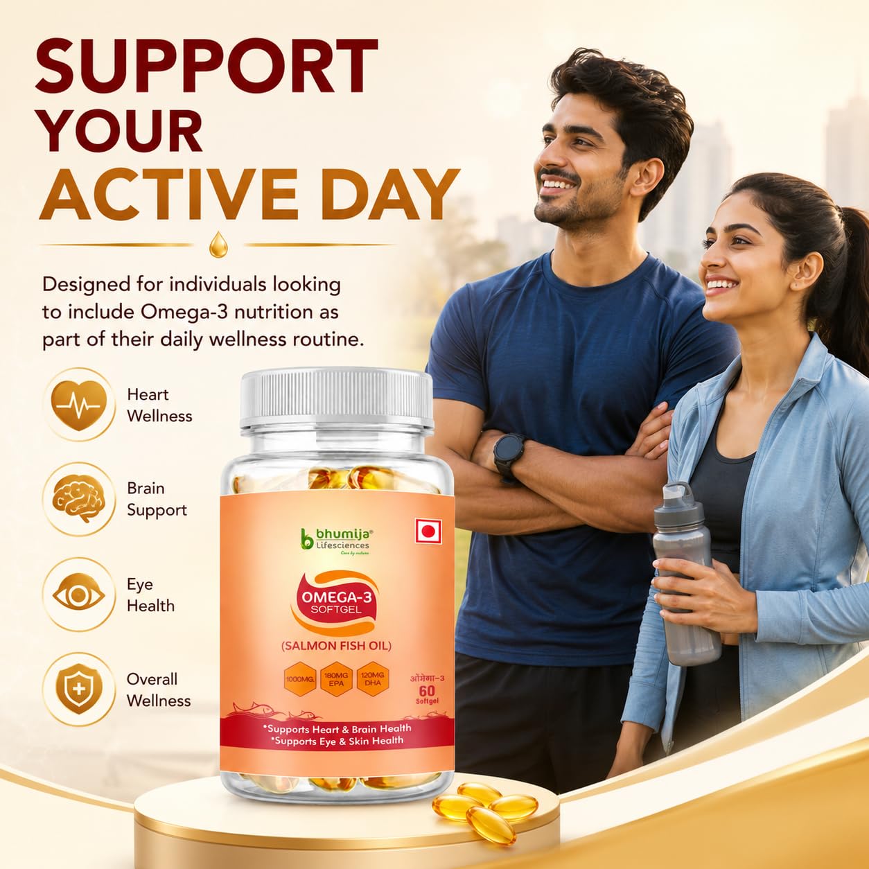 Bhumija Lifesciences Salmon Fish Oil Omega 3 Capsules with EPA and DHA Premium Softgel Supplement for Heart Brain Eye and Joint Support - 60 Softgel (Pack of 2) 4