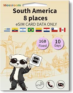 eSIM for 8 Countries in South America Trave Internationa Travel,4/5G LTE Prepaid 10 Days Plan,1GB Daily Data Only