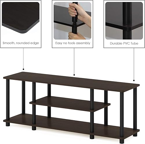 Miniatura 6 de Furinno Turn-N-Tube - Mesa para televisor con 3 niveles instalación 3D sin herramientas para televisores de hasta 50 pulgadas tubos redondos marrón