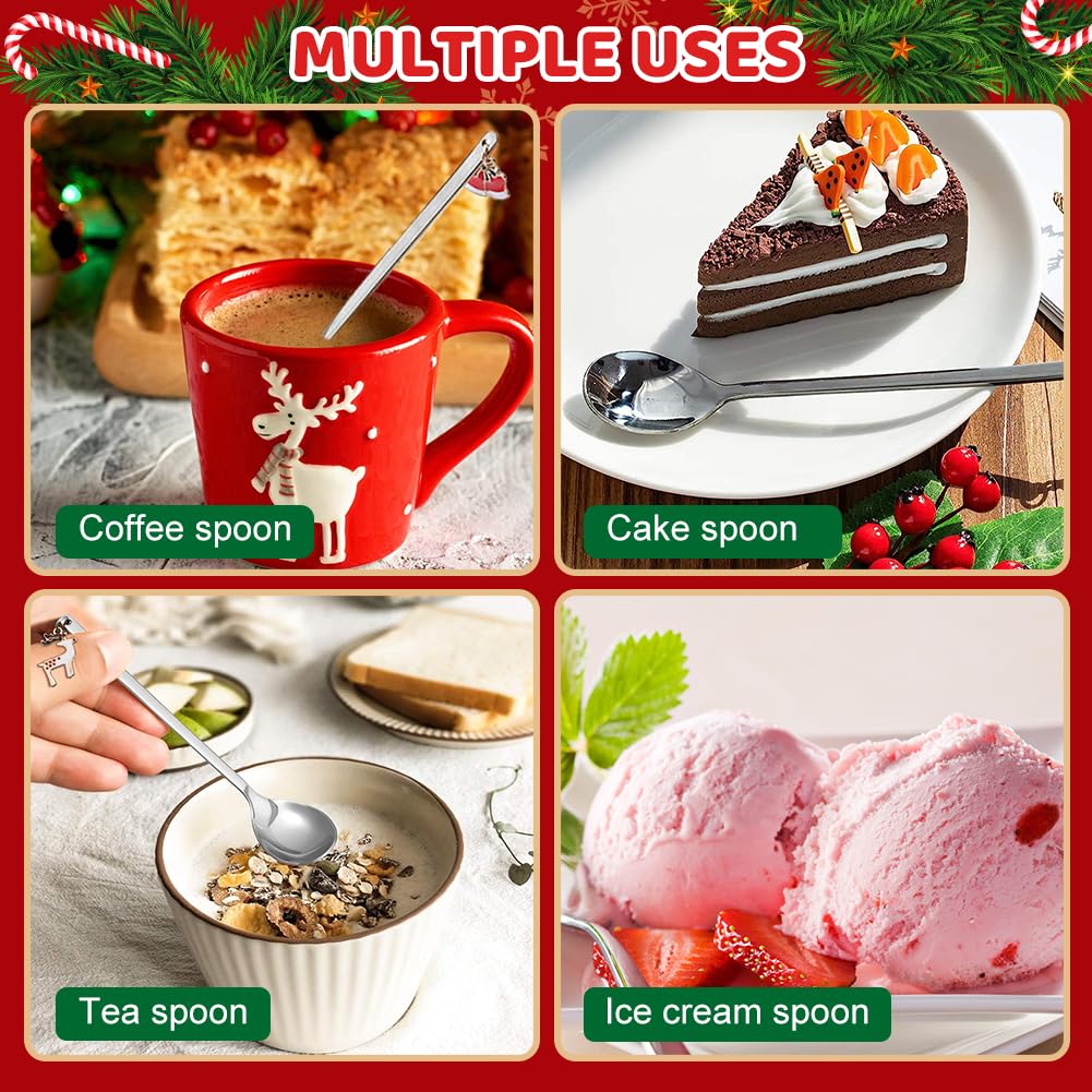 Cuillères À Café De Noël, 6 Pcs Cuillères En Acier Inoxydable Avec