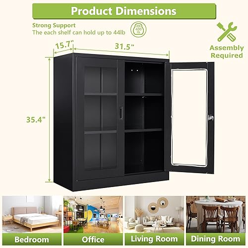 Miniatura 21 de Vitrina con cerradura con puerta de cristal, gabinetes Curio de metal de 71 pulgadas de alto con estantes ajustables, vitrina de licor blanco para