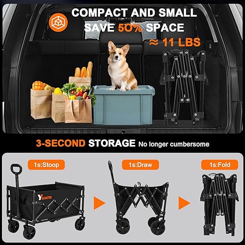 Miniatura 7 de Carrito plegable con capacidad de peso de 350 libras, carrito de compras ligero con ruedas, carrito plegable de comestibles portátil para playa,