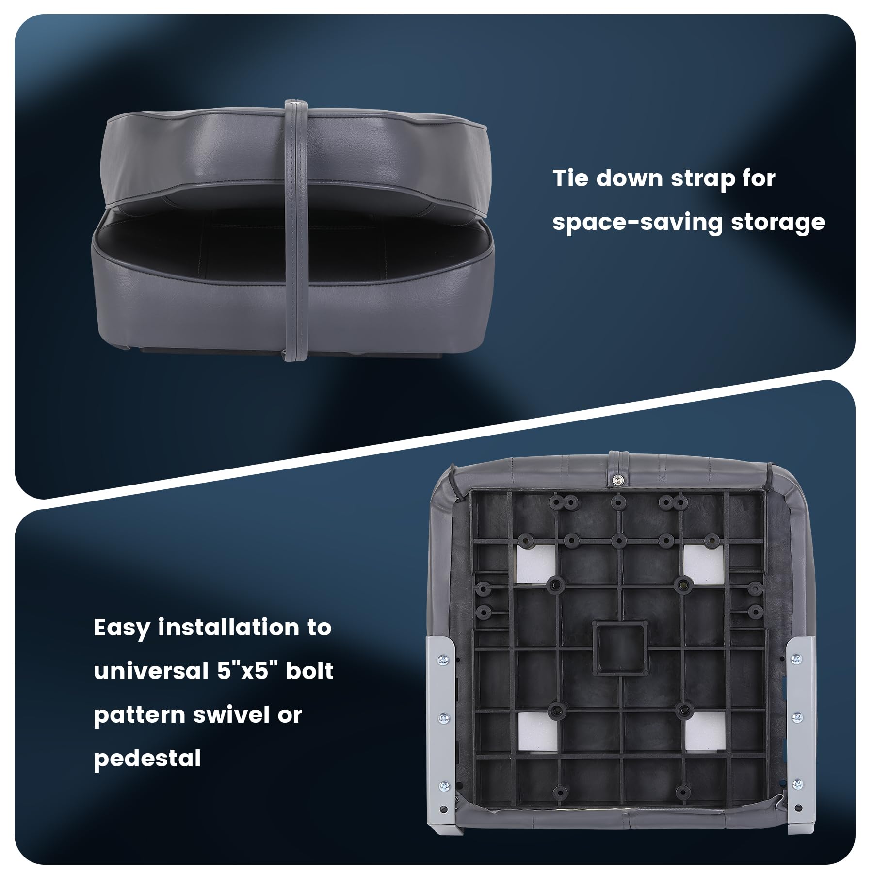 Set 2 Sedili Barca Pieghevoli Schienale Alto - Imbottitura Spessa Ergonomici - Fissaggio Acciaio Inox Impermeabili - Ideali per Pesca, Pontoon, Yacht - Colore: Grigio scuro