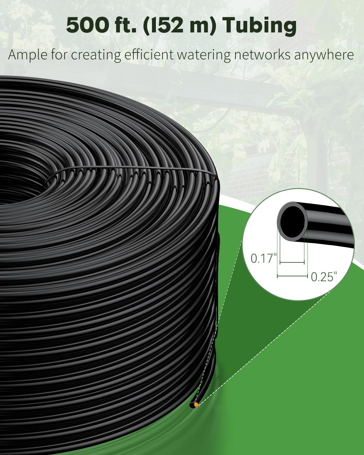 Pawfly 500 ft. 1/4" Drip Irrigation Tubing, Blank Distribution PVC Tubing for Drip Irrigation System, Drip Irrigation Hose Roll for Garden Watering System