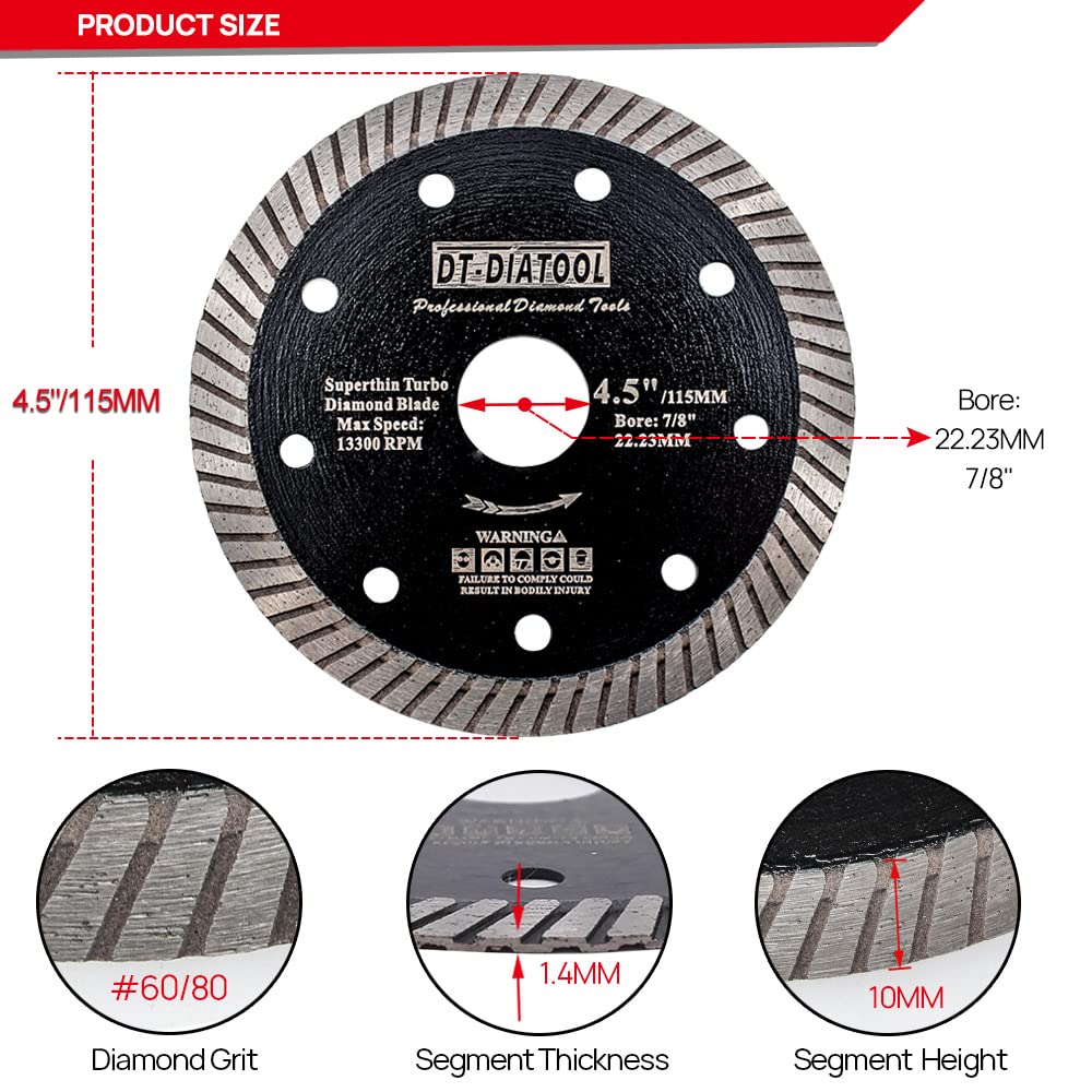 DT-DIATOOL Disco Diamantato 10 Pezzi 115 mm x 22,23 mm Super Sottile Lama Della Sega per Porcellana Piastrella Marmo Ceramica Granito