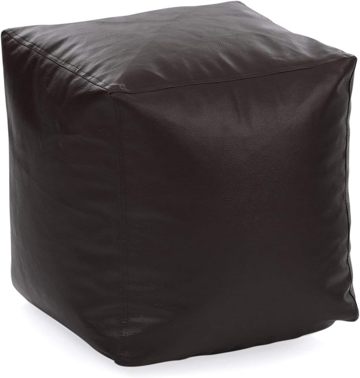 Stool Bean Bag Cover Without Beans Premium Leatherette Square Poof Bean Bag Ottoman (Brown)