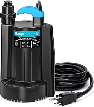 1/3 HP Auto Sump Pump, 2250GPH Submersible Utility Pump, 10ft Cord