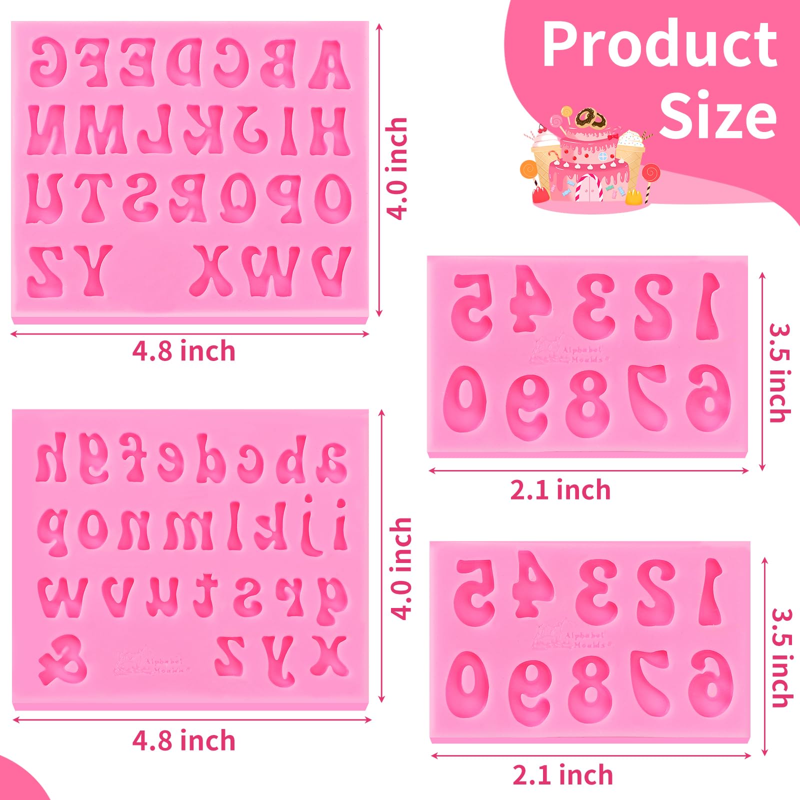 Moldes de silicona para fondant, moldes de chocolate, números 0-9 y 26 letras, moldes de silicona para decoración de tartas/cupcakes, galletas y postres (paquete de 4)