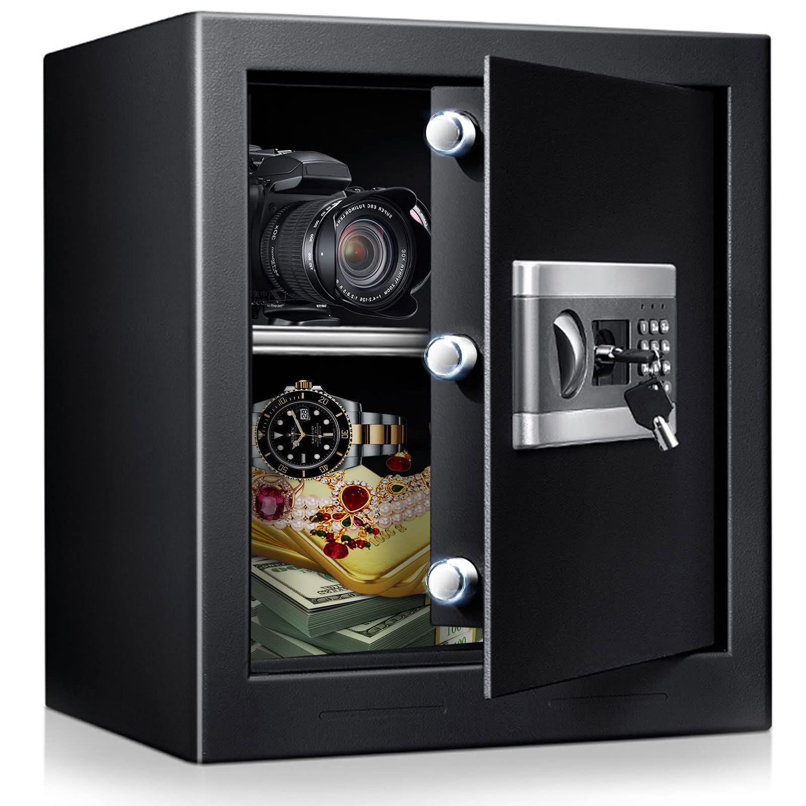 Photo 1 of **SEE NOTES**
ETE ETMATE 2.05 Cub Safe Box Fireproof Waterproof, Security Home Safe with Fireproof Document Bag & Digital Keypad, Large Fireproof Safe for Home Hotel office (Black) 2.05 Cubic Feet Black