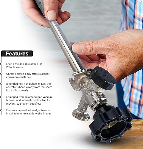 Miniatura 4 de Midline Valve 84323 Sillcock Pipe Cuerpo de latón cromado antiescarcha antiescarcha con disyuntor de vacío integral de 12 pulgada MIPsudor conexión