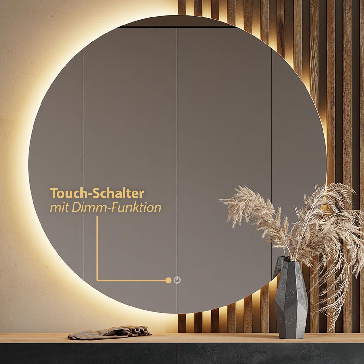 Planetmöbel Flurgarderobe 100 cm mit Spiegel Beleuchtung Gold Eiche Anthrazit 37,8x100x32,5 cm