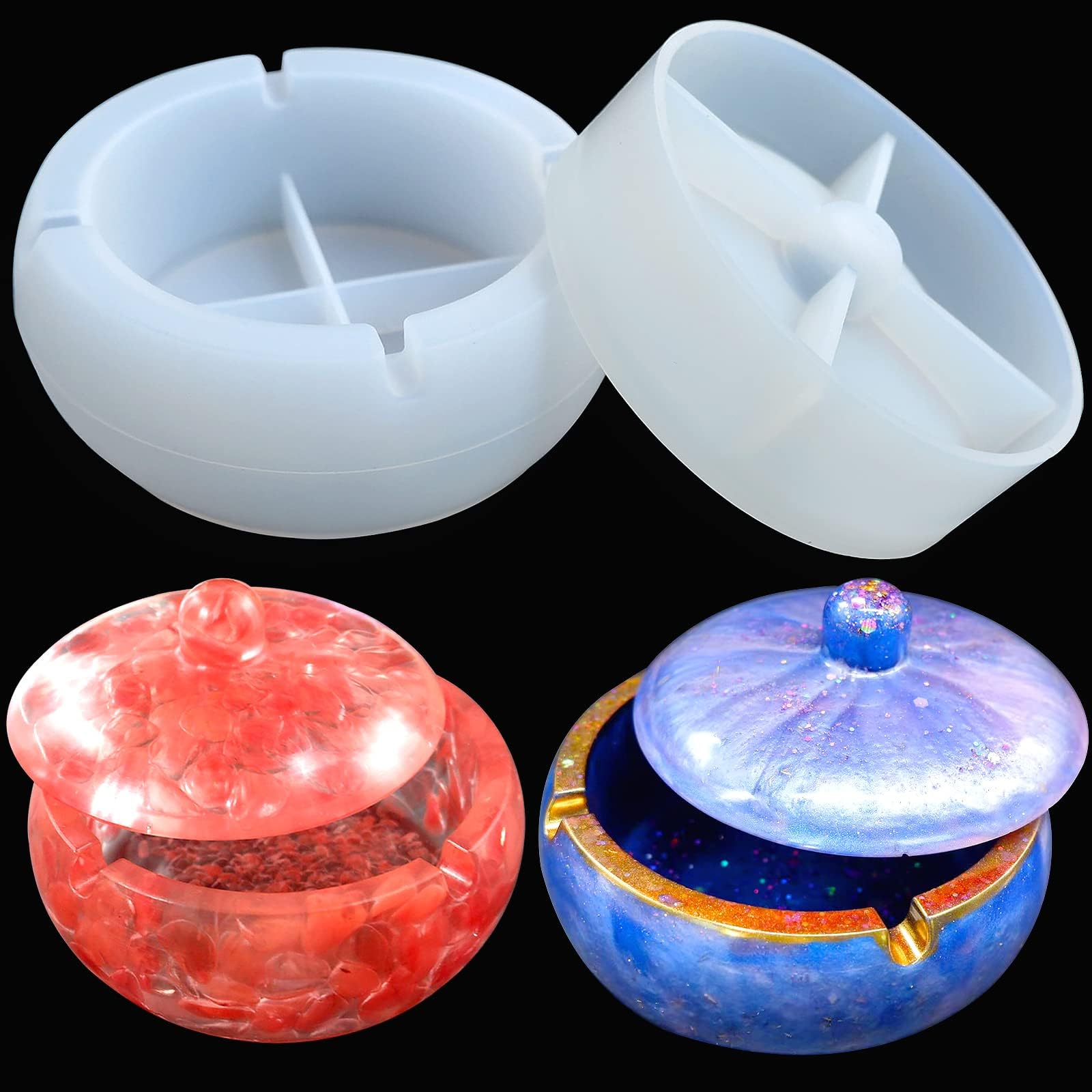 Ashtray Resin Mold, Windproof Ashtray Mold with Lid, Round Large-Size Ashtray Silicone Mold, Resin Casting Epoxy Ashtray Mold, Suitable for DIY Resin Decoration in Homes and Offices.