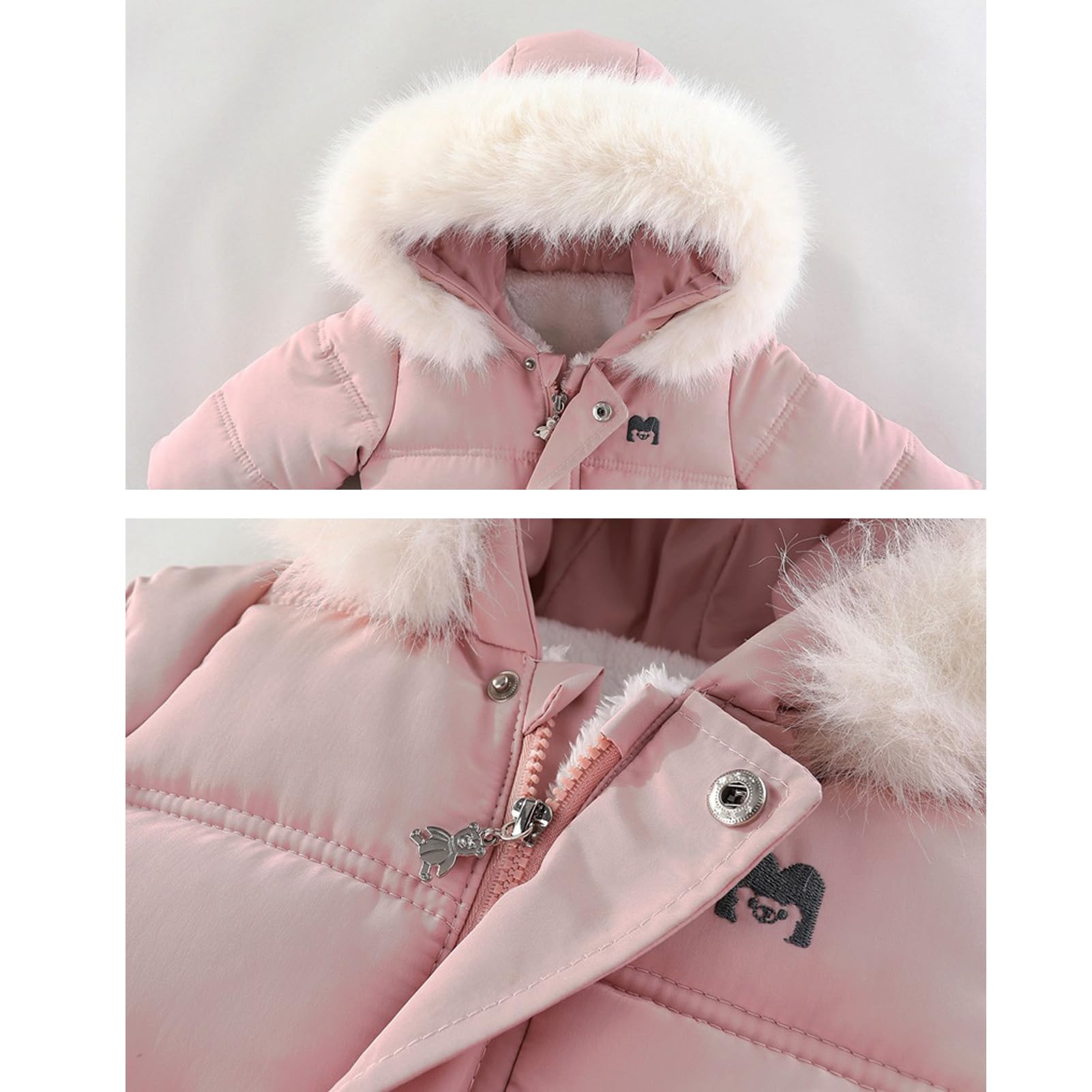 BRONG Combinaison de Ski Enfant Barboteuse Encapuchonné Jumpsuit Nourrisson Chaud Fermeture éclair Vêtements D'Extérieur avec Gants