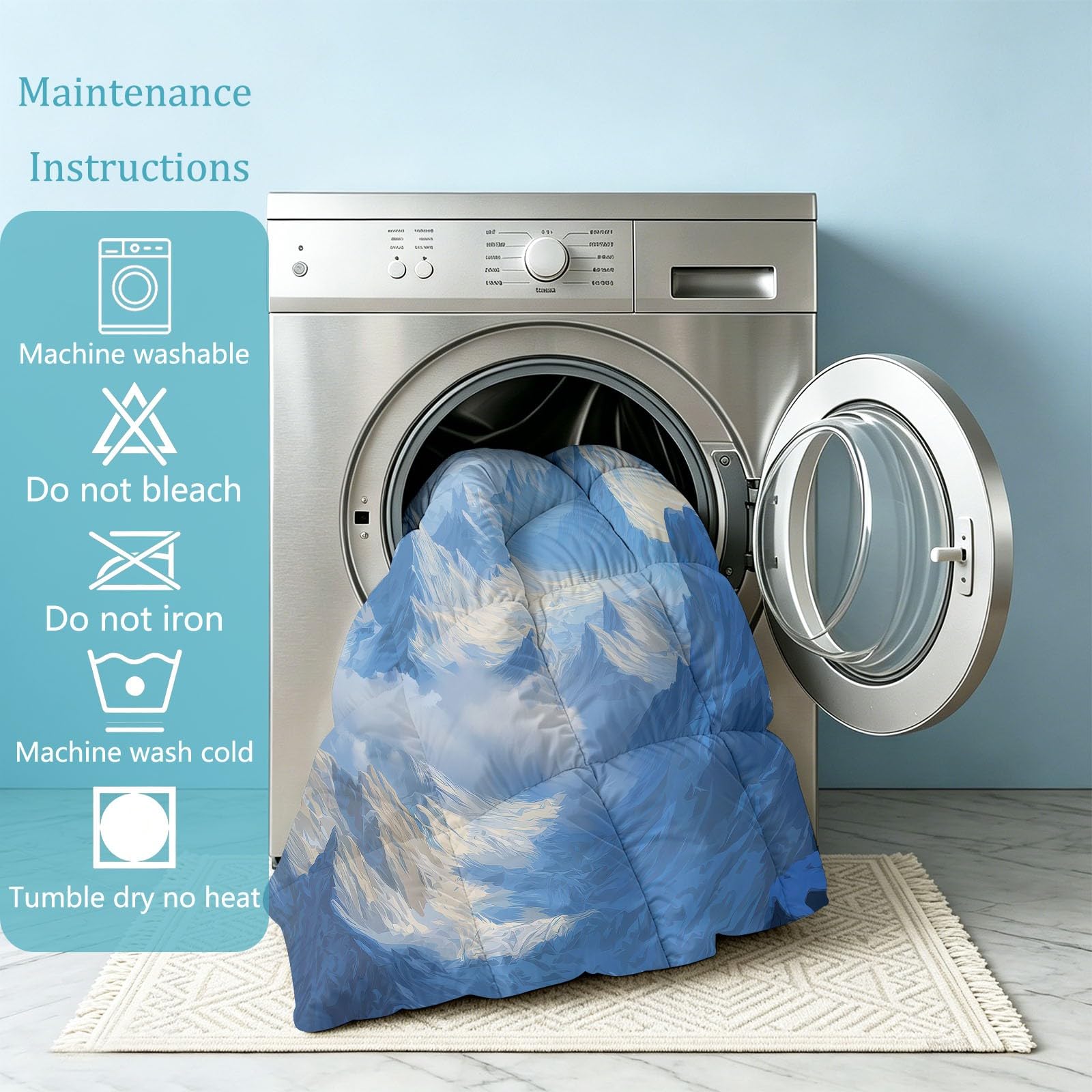 Generico Trapunta 150x200cm Montagne Blu Innevate Aquile Piumino 4 Stagioni Stampa Double Face Ultra morbido, Coperta Letto Invernale Lavabile, Piumone per Bambini Adulti con 2 Federa