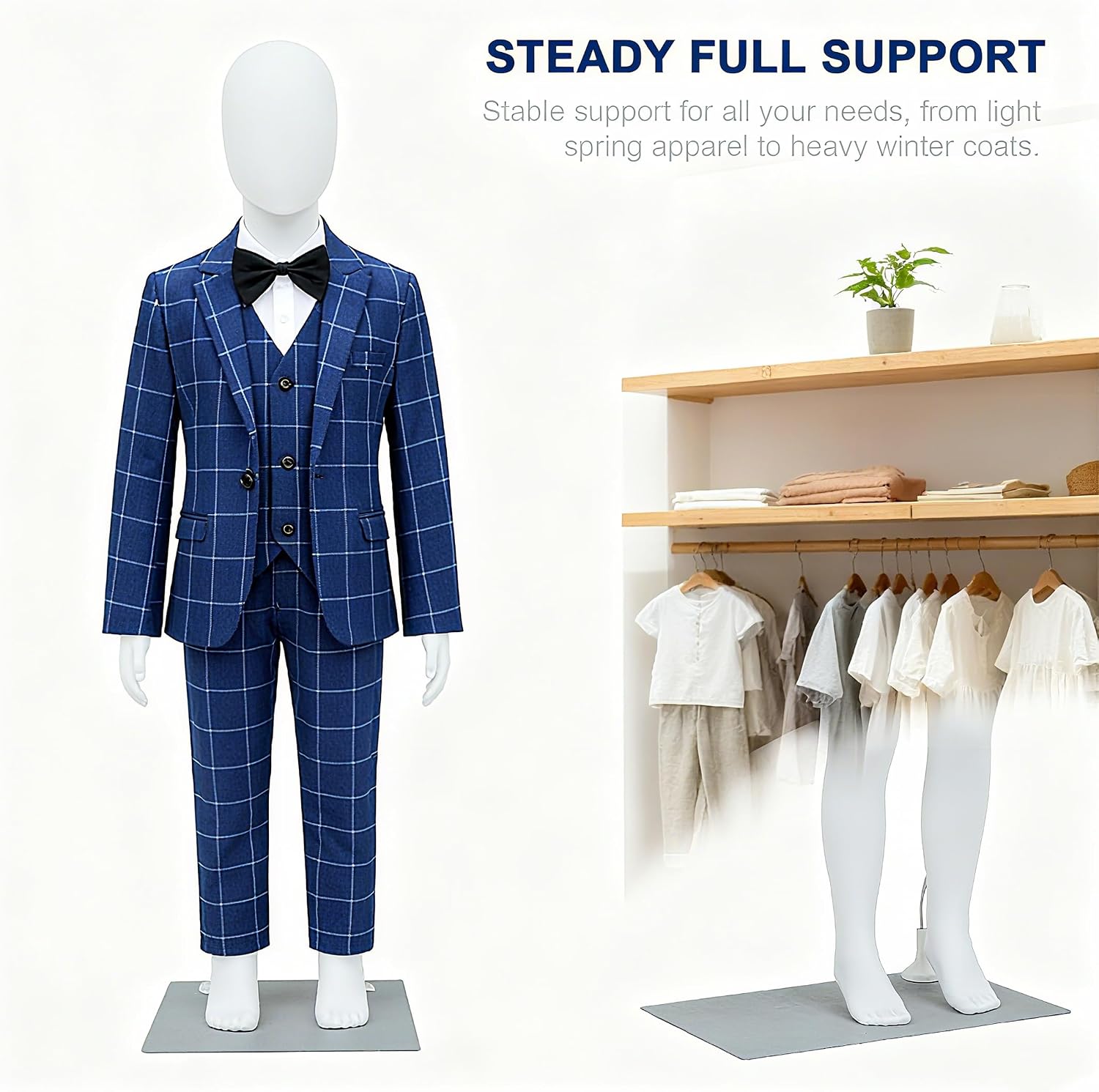 KINTNESS 43.3” Kid Mannequin Full Body, Faceless Child Mannequin, Use with Boys or Girls Clothing, Adjustable Plastic Mannequins with Metal Base for Retail Clothing Shops, Tailor Shop, Window Display