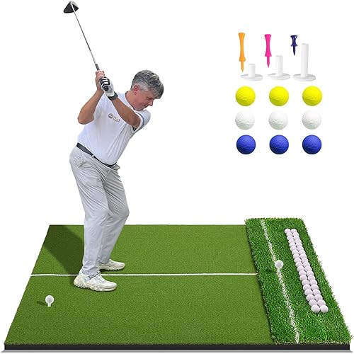 Miniatura 10 de Dual-Turf 45/50MM Tapete de Golpe de Golf, Bandeja de Bolas Integrada, Ayuda de Alineación, Tapete de Golf para Práctica al Aire Libre y en