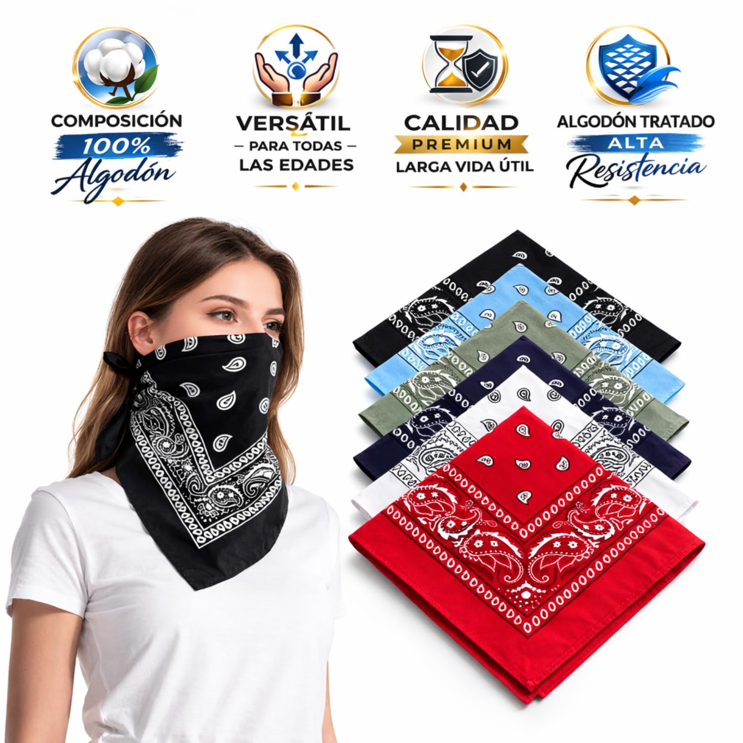 EUROXANTY Bandana 100% de algodón, Bandana con estampado Paisley, Pañuelo para hombre y mujer, Pañuelo para la cabeza, Unisex, 53 x 53 cm, 20 Colores Exclusivos