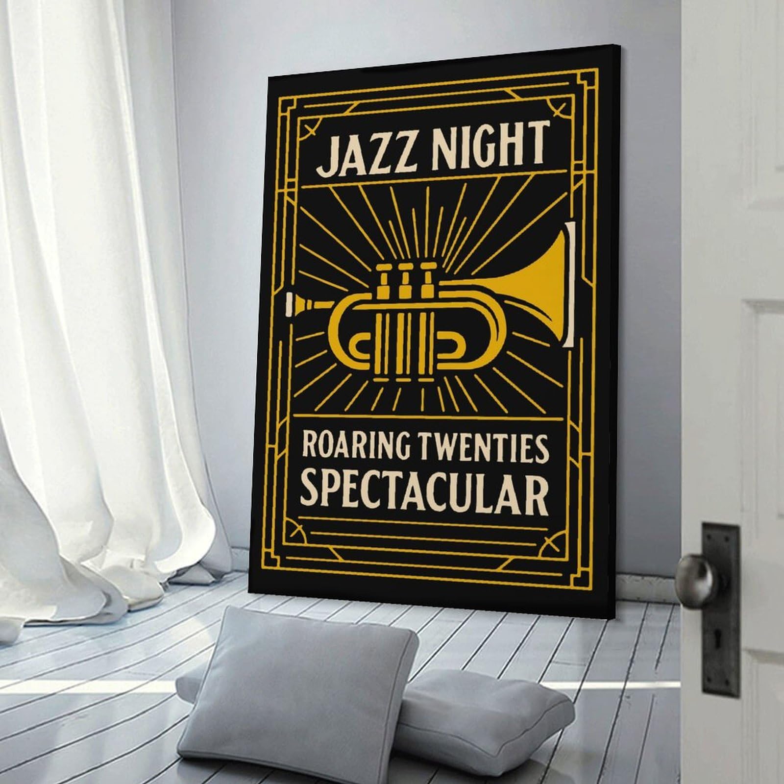 Junmoney Canvas Wall Picture Jazz Night Roaring Twenties Spectacular, 20x30inch(50x75cm), for Front Hall, Corridor Or Welcome Spaces, Decorative Wall Art for Narrow Spaces