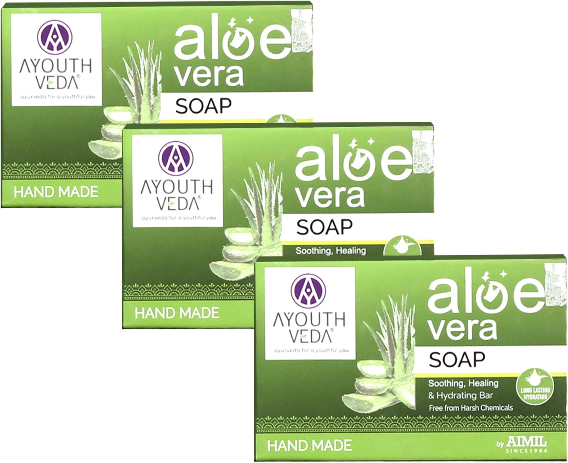 Aloe Vera Bathing Bar for Gently Cleanses | Improves Skin Texture | Delivers deep hydration | Prevents itching & irritation, Suitable for both men and women, Suitable for all skin types (Pack of 3, 100g each)