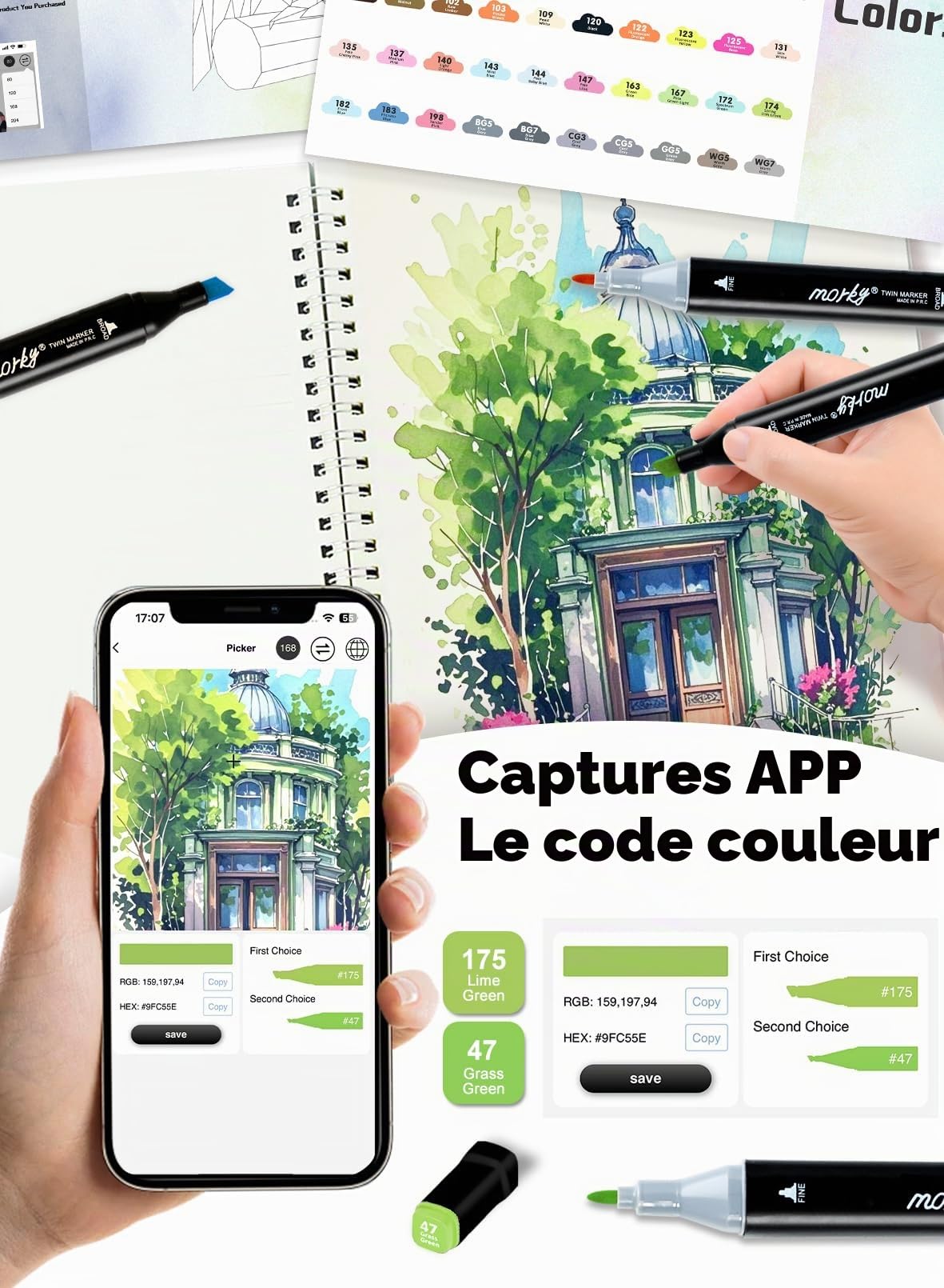 AEDAGA 120 Couleurs Feutre a Alcool avec APP Gratuit,Marqueur Alcool Pour Anime, Manga, Dessin, Croquis et Calligraphie, Fournitures Artistiques pour Adultes et Enfants
