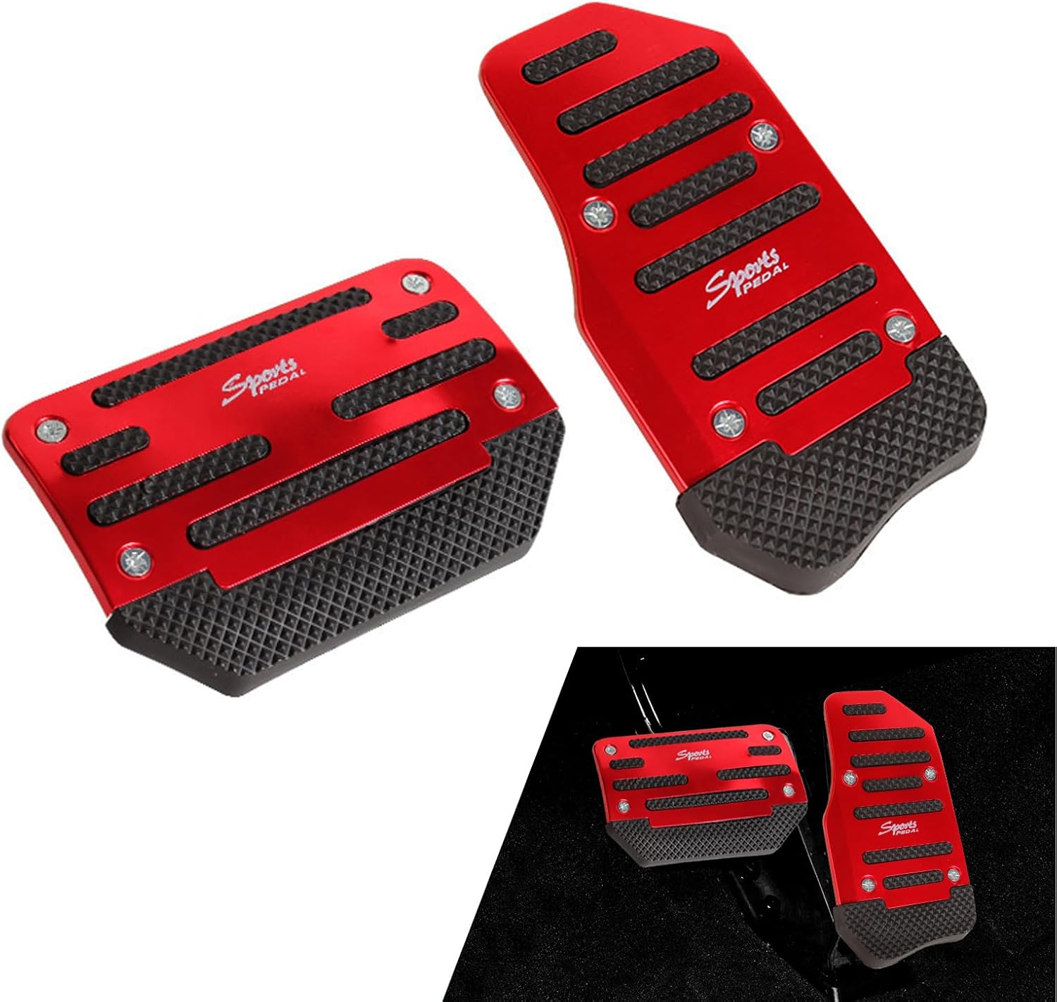 Zigeiya 2PCS Red Alloy Non-Slip Brake & Accelerator Pedal Covers - Universal for Cars SUVs Trucks