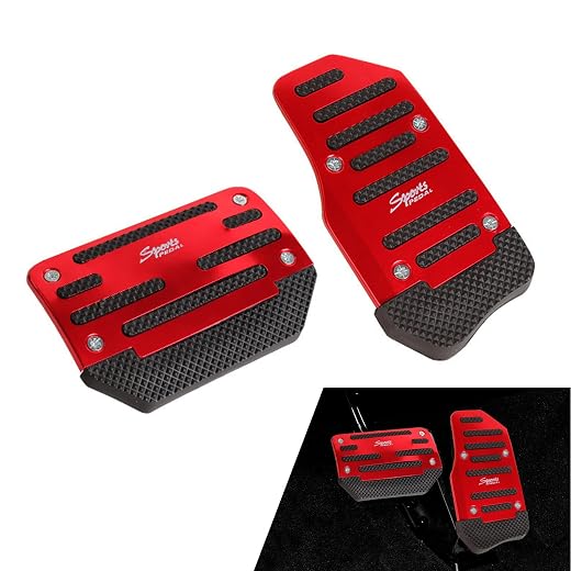 2 PCS Car Non-slip Pedal Pads Set, Alloy Brake Pedal Protectors, Accelerator Foot Pad Covers, Universal for Most Cars SUVs Trucks (Red)