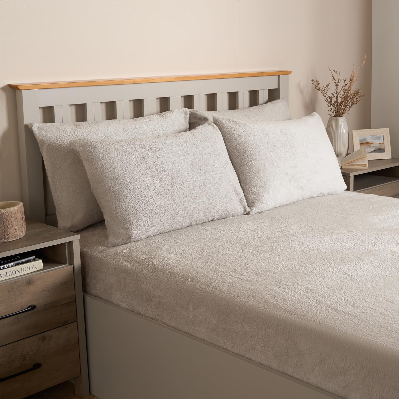 OHS Teddy Fleece Pillowcase Cover Bedding Set 2 X Thermal50 X 75Cm Natural from B&Q